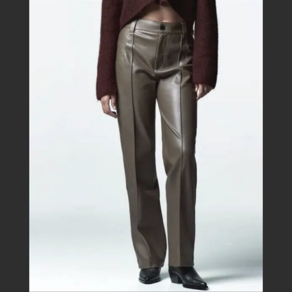 NWT ZARA Full Length Faux Leather Francoise Pants - Picture 2 of 4
